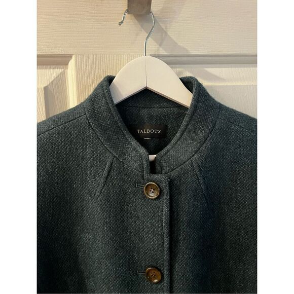 Talbots Green Wool Blend Nehru Collar Jacket Blazer sz 12 EUC - Picture 2 of 8